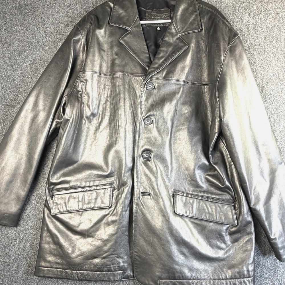 Brandon Thomas Genuine Lambskin Leather Jacket Mens XL Black Soft Button Coat